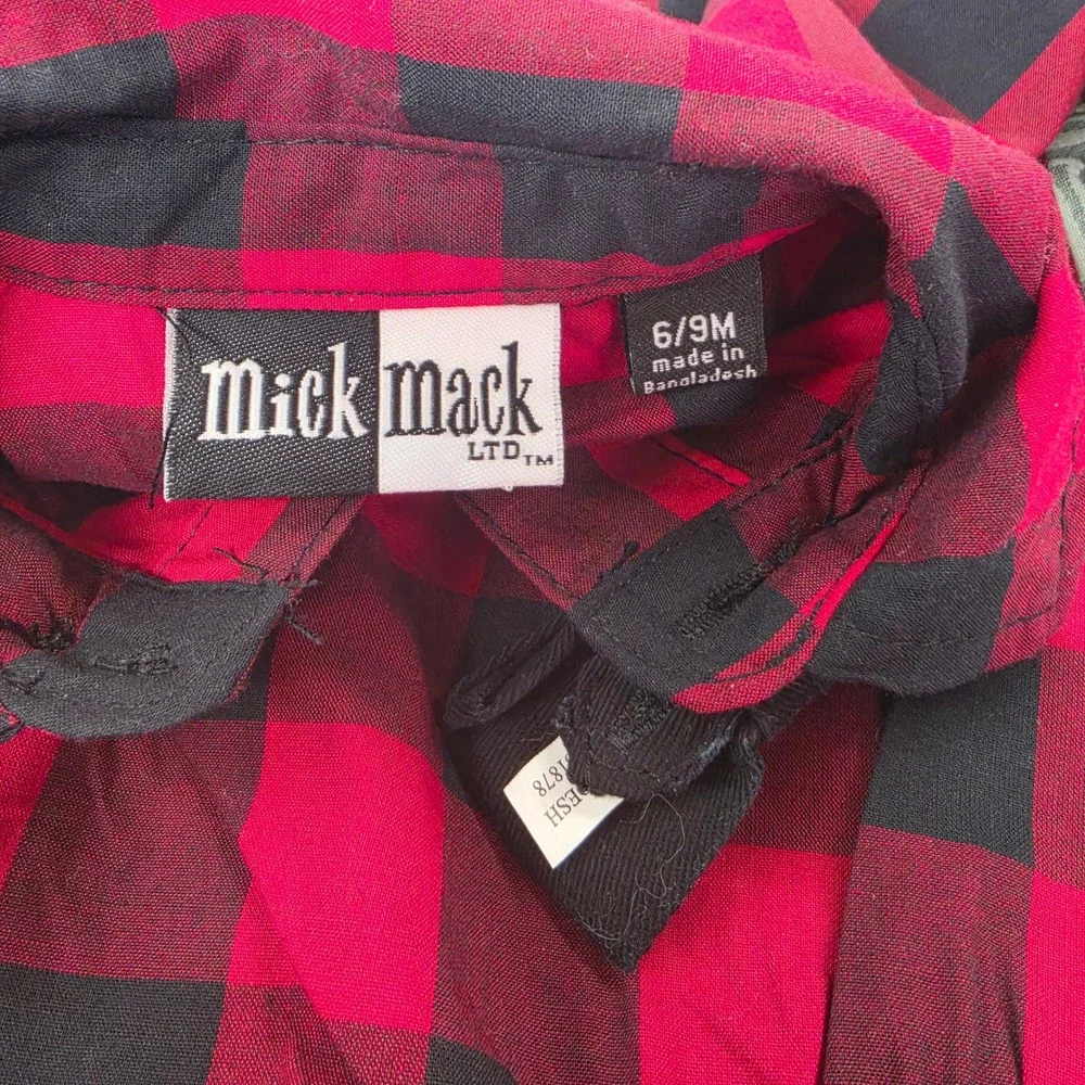 Mick Mack Ltd Baby Boy Buffalo Plaid Bow Tie Bodice Romper Red Black 6/9M